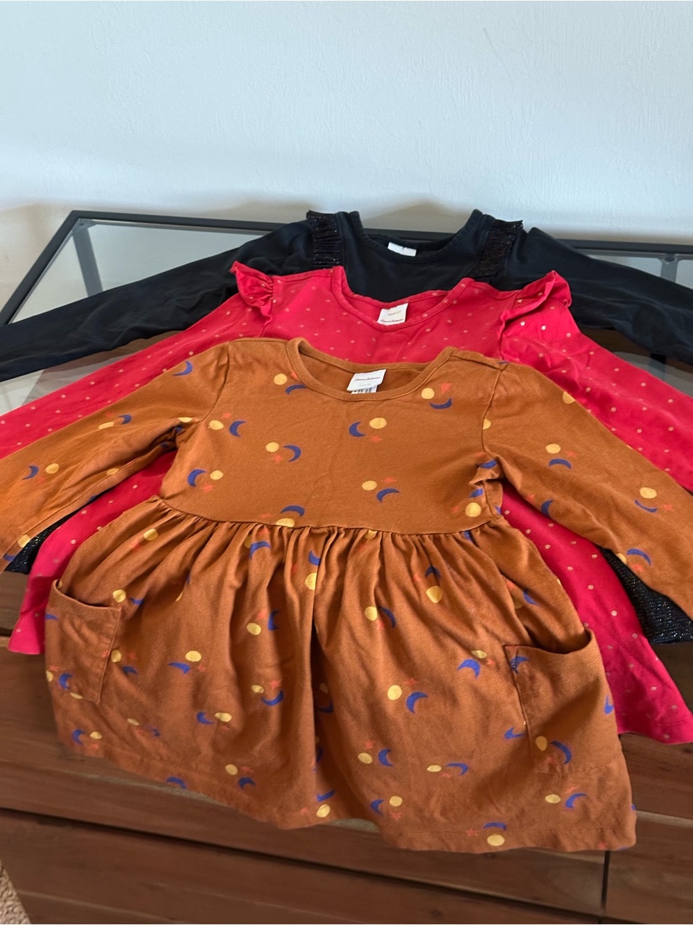 Lot of 3 Hanna Andersson Holiday Dresses Brown Moon & Dot Pocket 5T